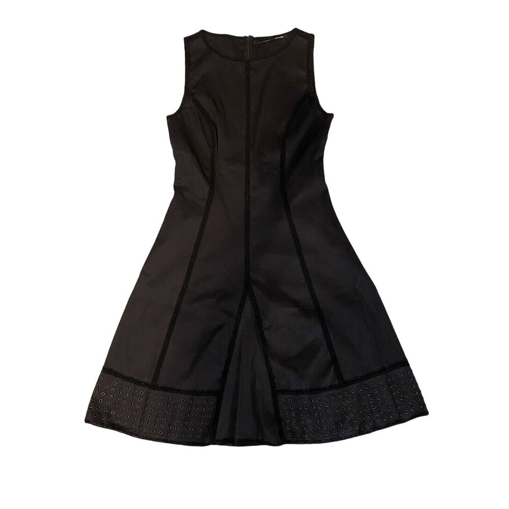 $1200 Proenza Schouler 2 Dress Metal Grommet Crochet Trim Black Midi Stretch